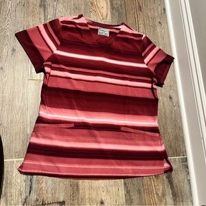 ButterSoft Stretch Women’s Scrub Top Size L Pink Maroon Wine Burgundy Stripe